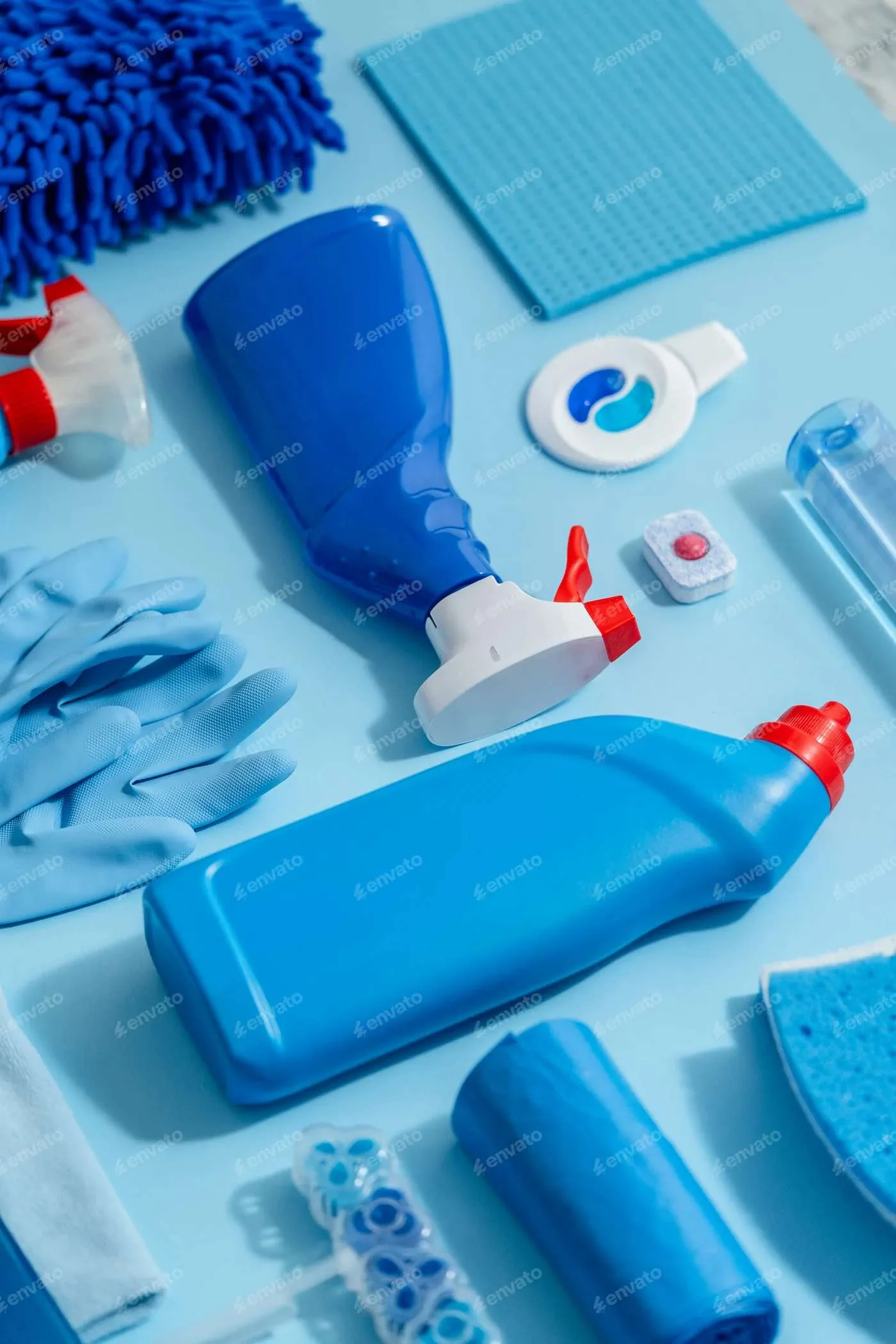 img-one-stop-cleaning A bunch of cleaning supplies usually used by a reliable government cleaning company.